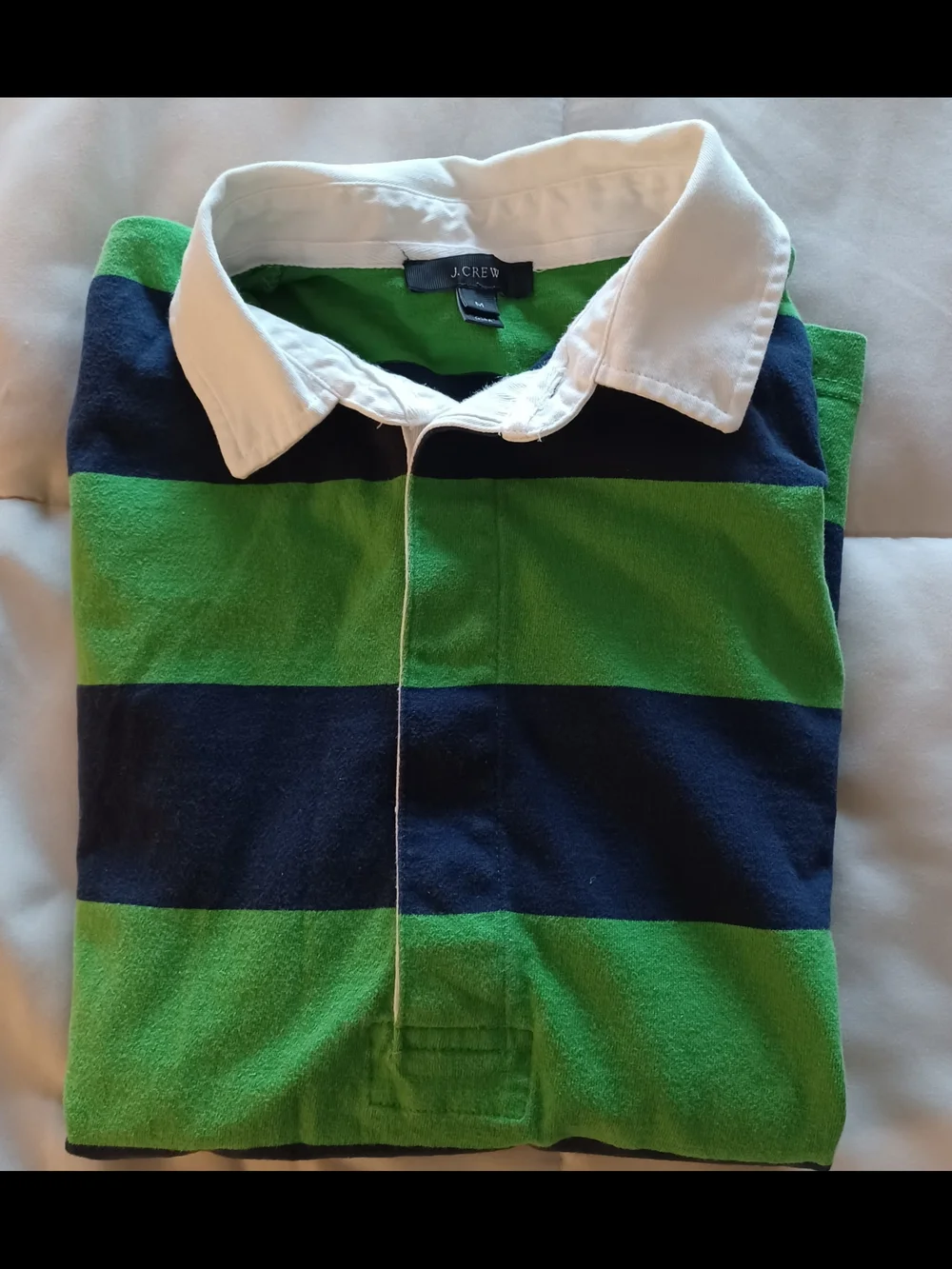 J.Crew Green & Navy Striped Rugby Polo